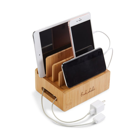 Handmade Charging Station | Wooden Desktop Cord Organizer | Compatible with Smartphones iPhone iPad and Tablets