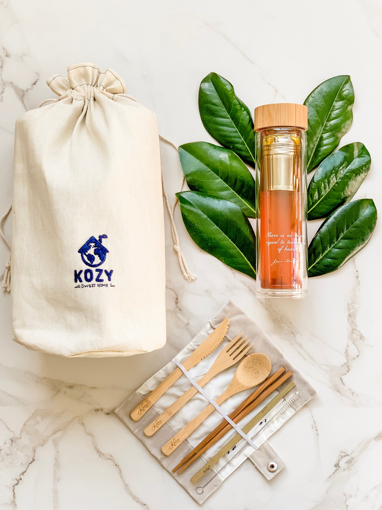 Sustainable Gift Set for Any Occasion | Handmade Canvas Lunch Bag, Tea Tumbler &amp; Bento Lunch Box Set | Father's Day Gift