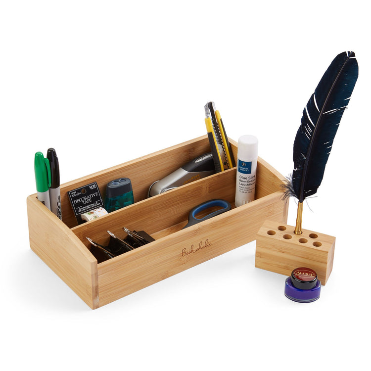 Premium Bamboo Desk Organizer with Pen Holder