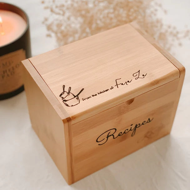 Personalized Wood Recipe Box - Engraved Custom Kitchen Gifts